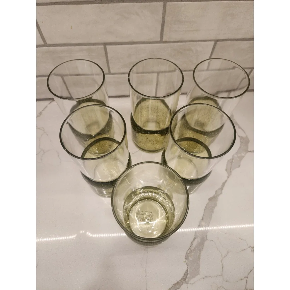 Pottery Barn Outdoor Picnic Acrylic Drinking Glasses Set of 6 Clear Green Bubble